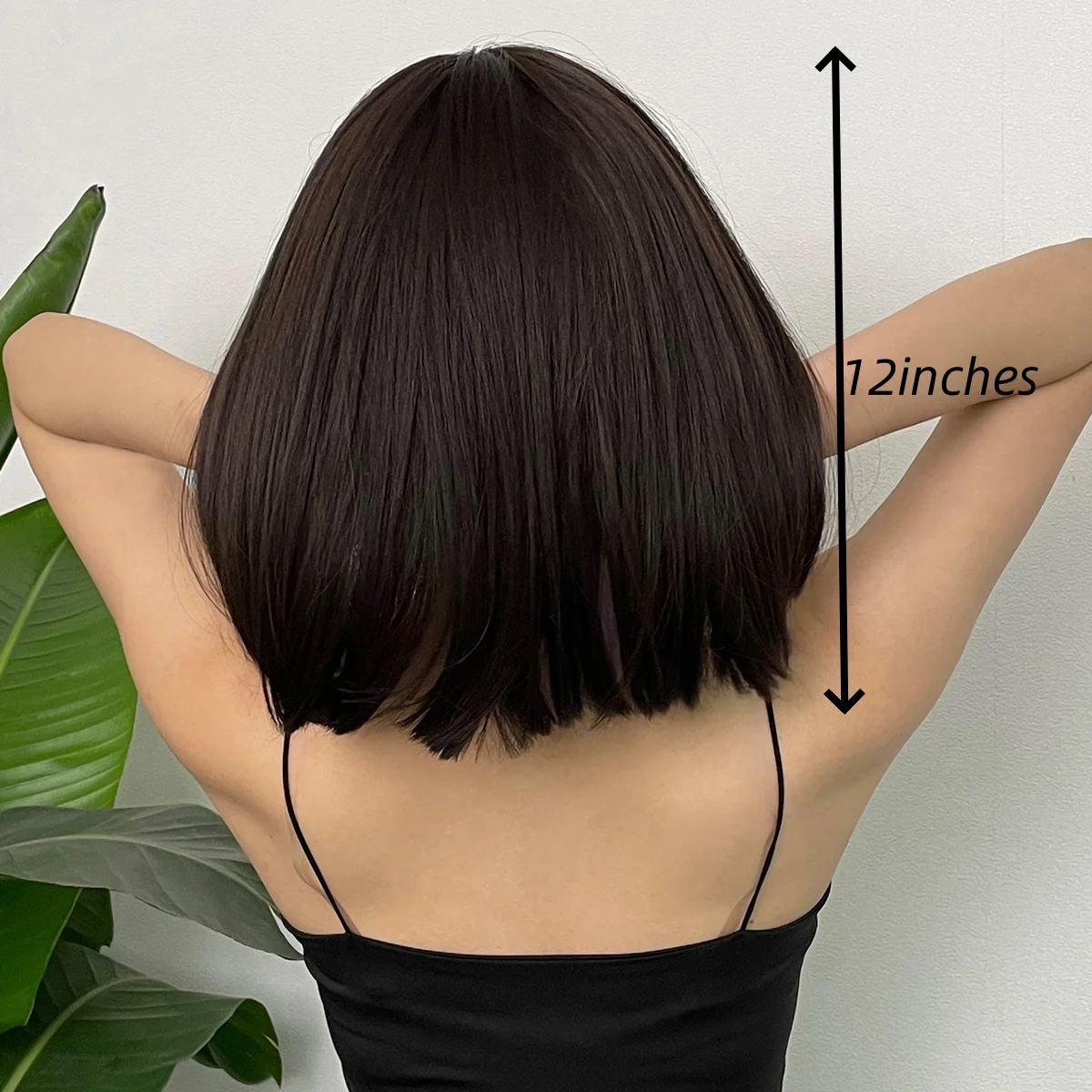 Short Black Brown Synthetic Natural Hair Wigs for Women Bob Straight Wig with Bangs High Temperature Daily Cosplay Party Wigs thumbnail 5