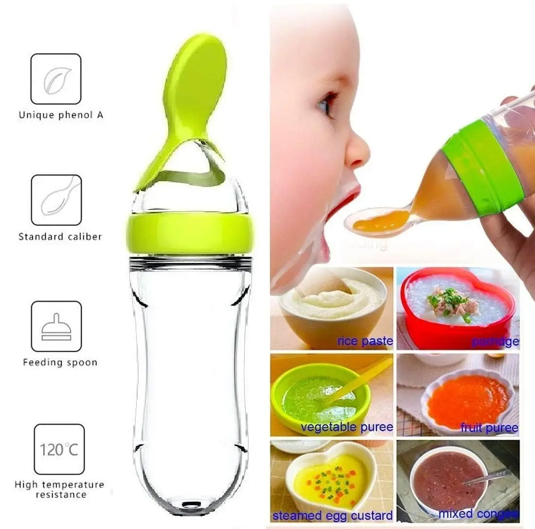 Squeezing Feeding Bottle Cup Silicone Newborn Baby Pacifier Training Rice Spoon Infant Cereal Food Supplement Feeder Tableware thumbnail 4