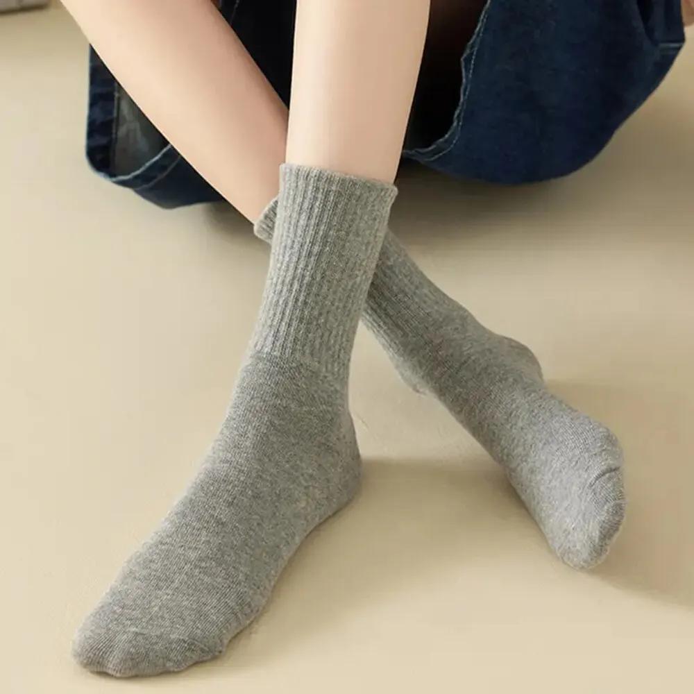5/6/10 Pairs Women's Mid Socks Solid Color Breathable Comfortable In Autumn Winter Absorbing High-Quality Casual Socks Sports thumbnail 4
