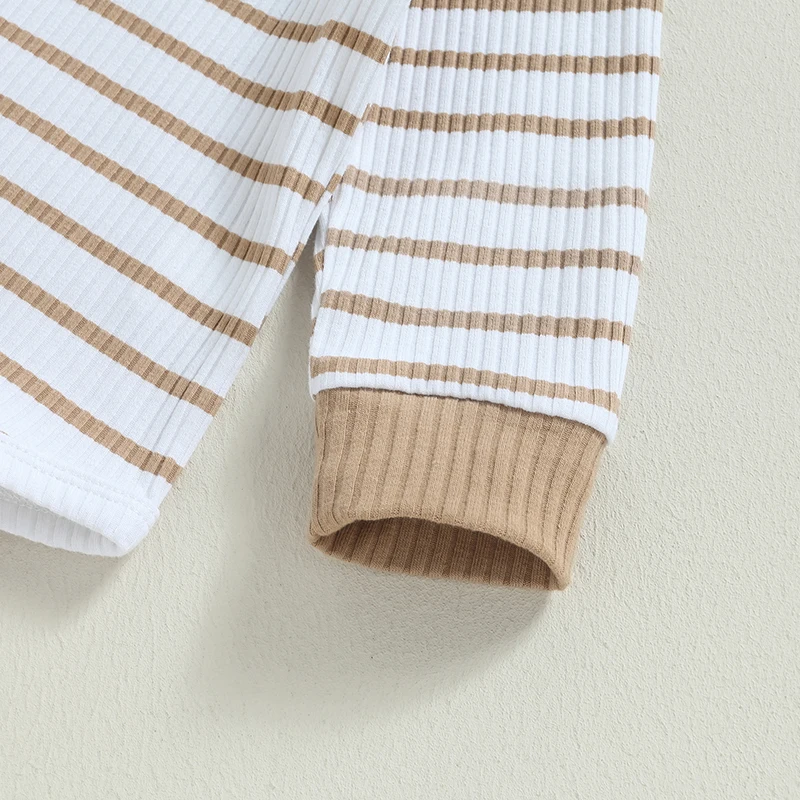 Newborn Baby Boys Girl Fall Winter Clothes Ribbed Knitted Long Sleeve Romper Solid Long Pants Cotton Infant Outfits thumbnail 3