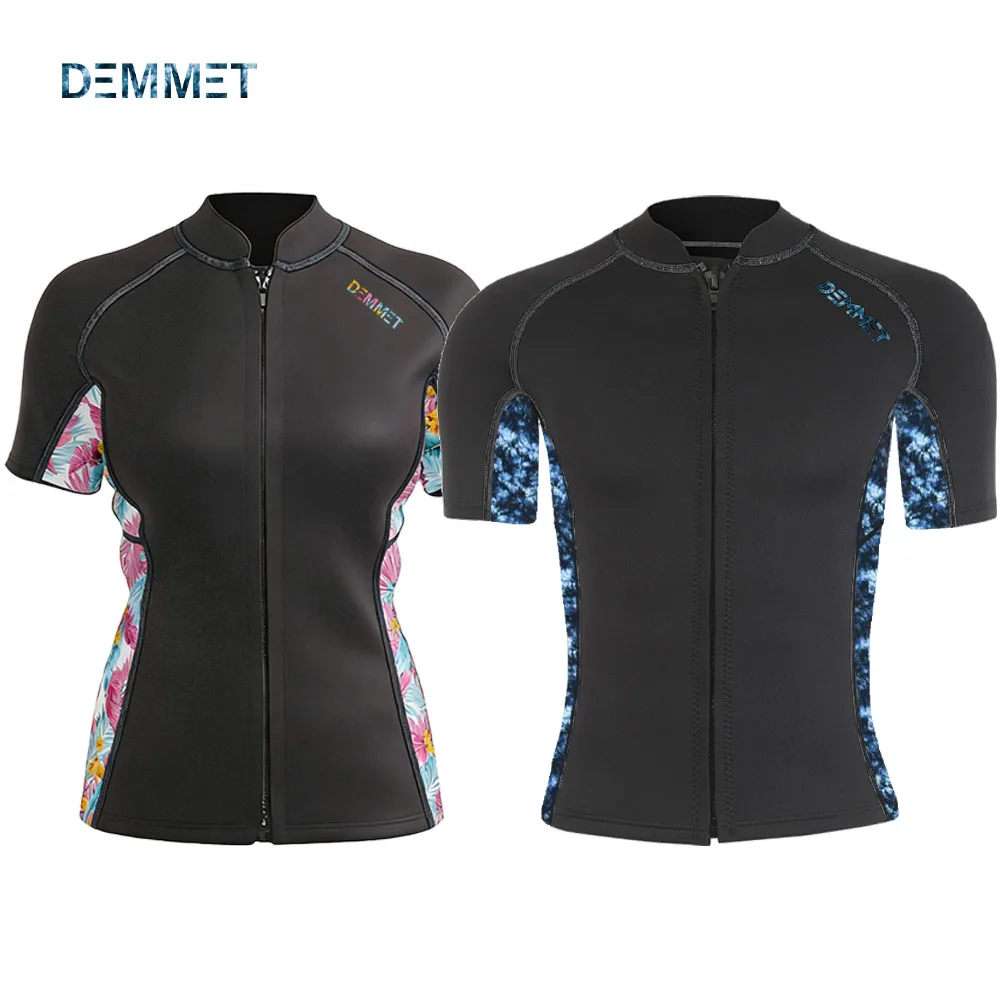 DEMMET Short Wetsuit Men Neoprene Diving Suit Split Sleeve Women Wet Suit Front Zip Spearfishing Swim Surfing Swimwear 1.5MM/3MM