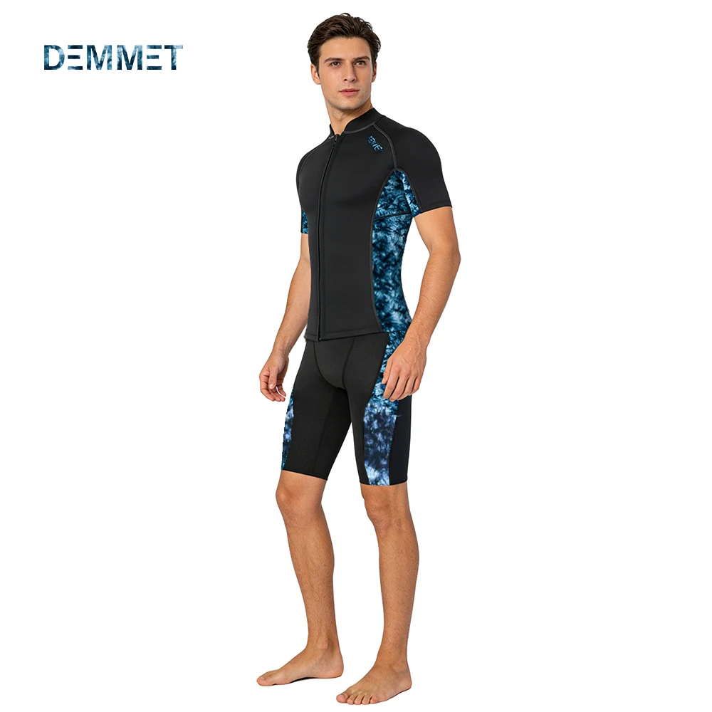 DEMMET Short Wetsuit Men Neoprene Diving Suit Split Sleeve Women Wet Suit Front Zip Spearfishing Swim Surfing Swimwear 1.5MM/3MM thumbnail 4