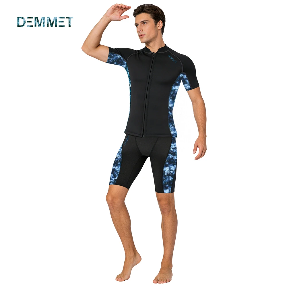 DEMMET Short Wetsuit Men Neoprene Diving Suit Split Sleeve Women Wet Suit Front Zip Spearfishing Swim Surfing Swimwear 1.5MM/3MM thumbnail 2