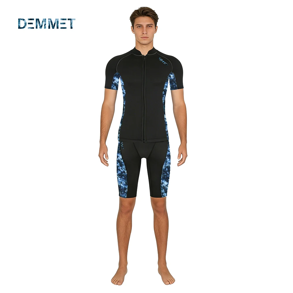 DEMMET Short Wetsuit Men Neoprene Diving Suit Split Sleeve Women Wet Suit Front Zip Spearfishing Swim Surfing Swimwear 1.5MM/3MM thumbnail 6
