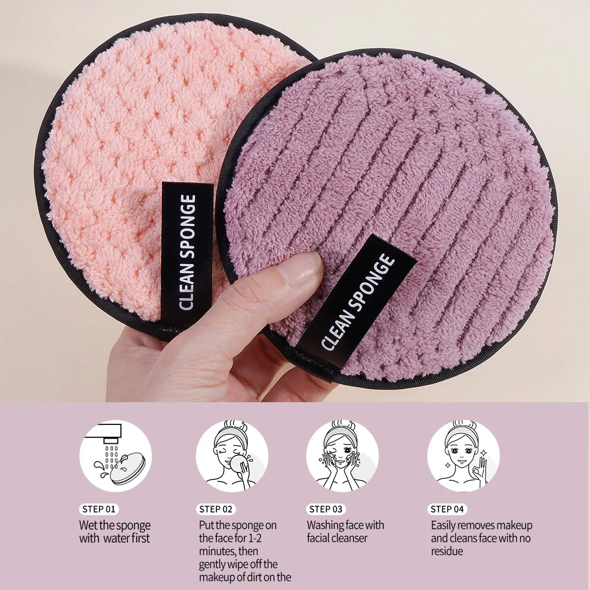 5Pcs Soft Skin Makeup Remover Polyester Facial Cleaning Tool Cosmetic Remover For Men And Women Beauty Tool thumbnail 2