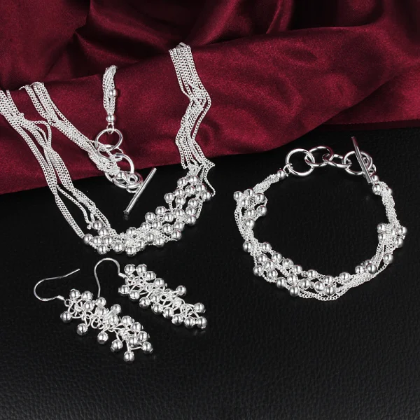 Popular brands 925 Sterling Silver Grape beads Bracelets necklaces earrings Jewelry set for women Fashion Party Christmas Gifts