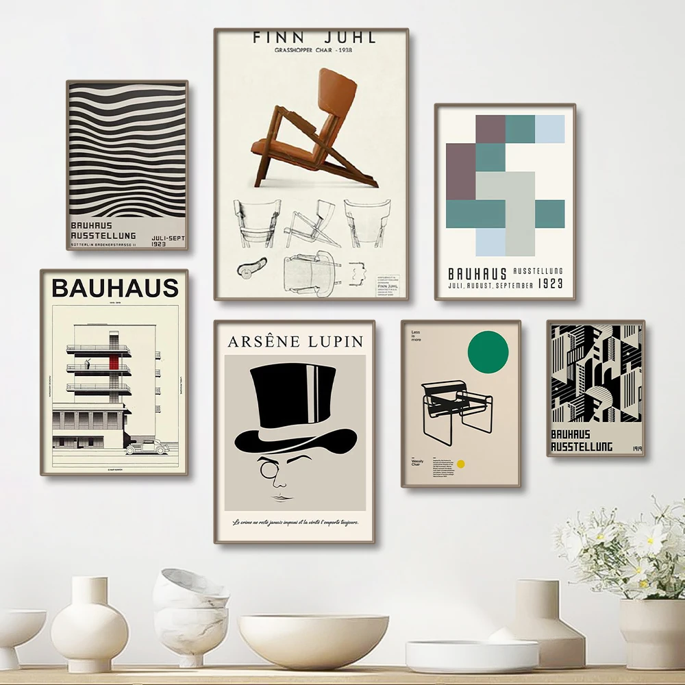 Black and White Modernism Exhibition Canvas Print Vintage Minimalist Bauhaus Painting Wall Art Posters For Home Decor thumbnail 3