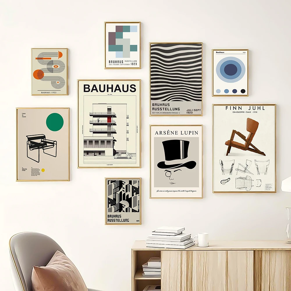 Black and White Modernism Exhibition Canvas Print Vintage Minimalist Bauhaus Painting Wall Art Posters For Home Decor thumbnail 2