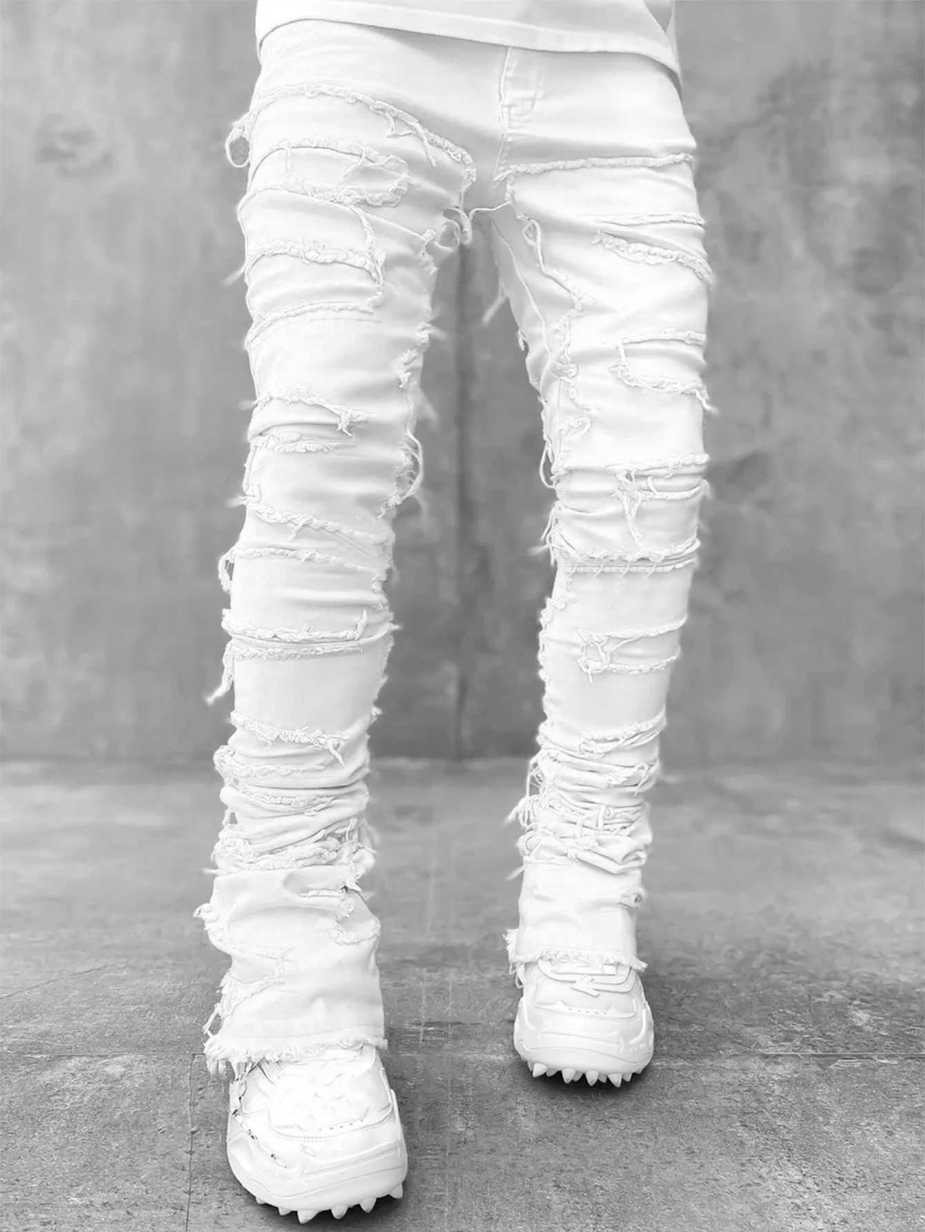 Streetwise Stretch Patch Jeans For Men Bottom Baggy Men's Clothing Summer Solid New Fashion Mid Waist Patchwork Long Pants Male thumbnail 4