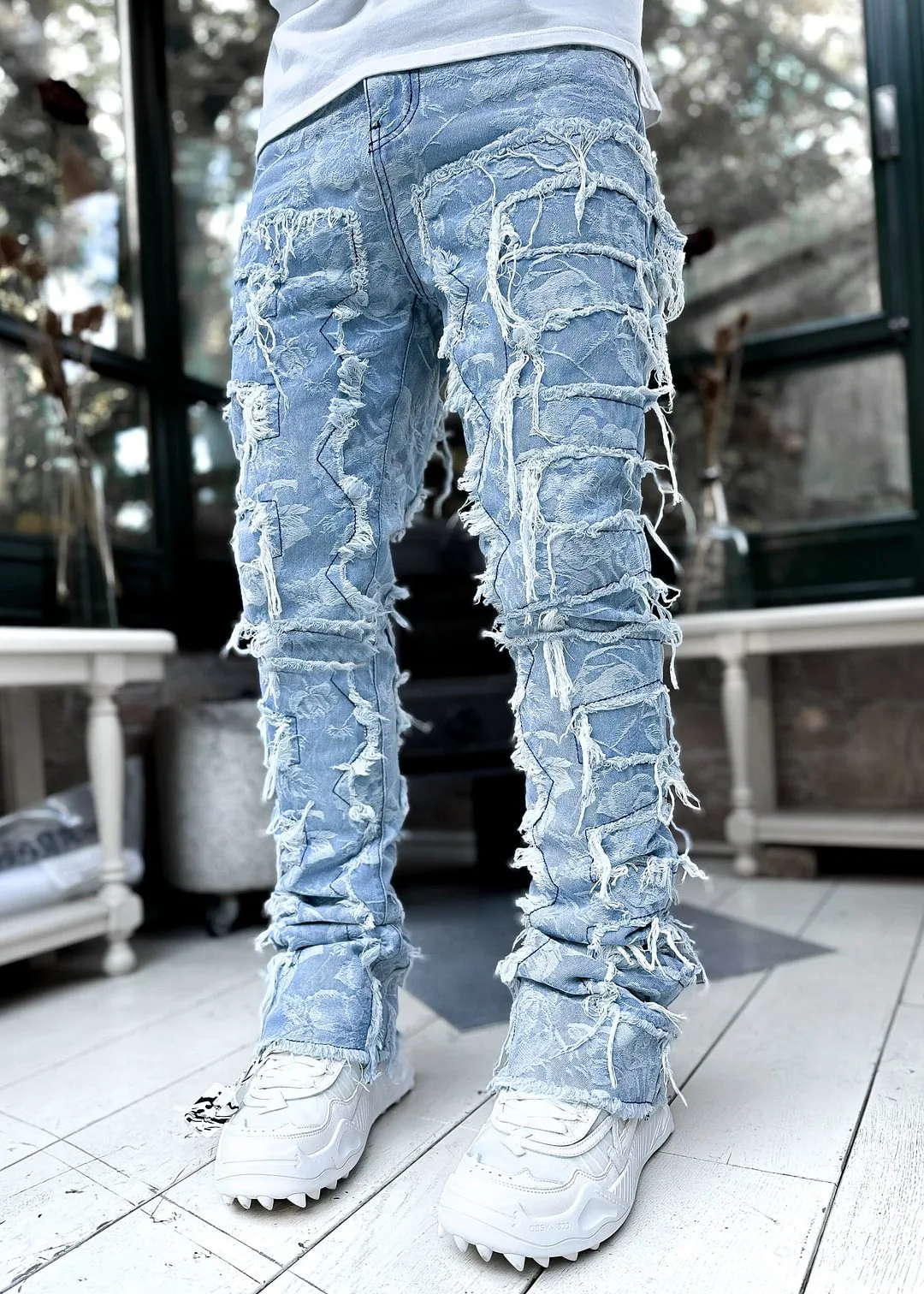 Streetwise Stretch Patch Jeans For Men Bottom Baggy Men's Clothing Summer Solid New Fashion Mid Waist Patchwork Long Pants Male thumbnail 5