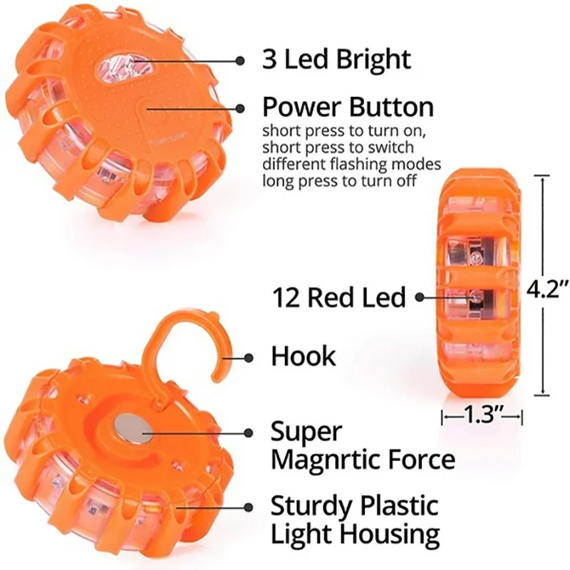 1/2/3/4/6/8/10/12Pcs LED Warning Light Built-in Battery 9Mode Safety Flare Dash Emergency Flashing Lamp Portable Strobe Light thumbnail 4