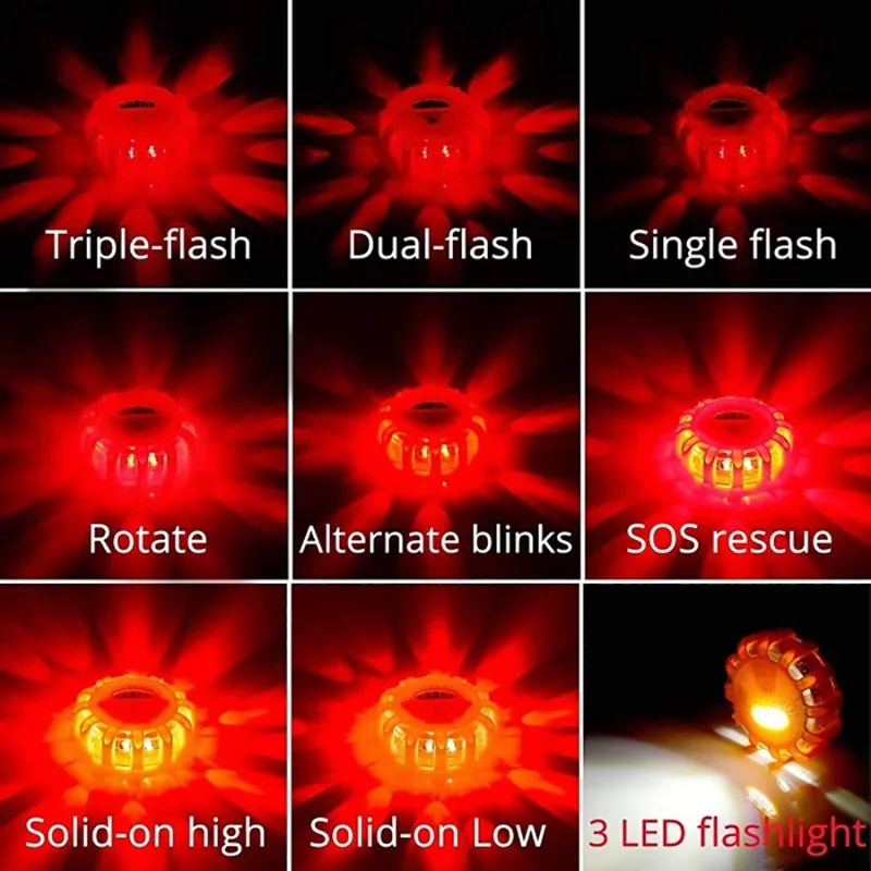1/2/3/4/6/8/10/12Pcs LED Warning Light Built-in Battery 9Mode Safety Flare Dash Emergency Flashing Lamp Portable Strobe Light thumbnail 5