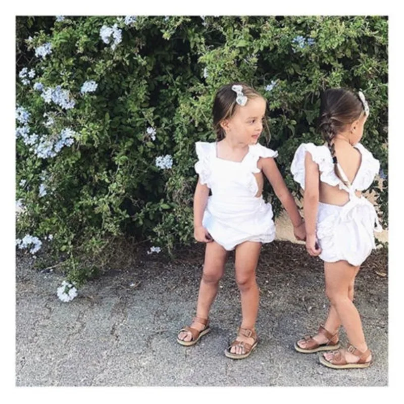 0-24months Baby Girl Sleeveless Bodysuit Ruffle Solid Pink White Yellow Green Summer Romper For Toddler Girls thumbnail 3