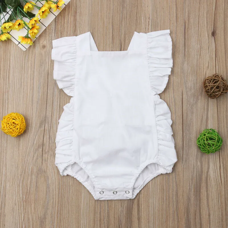 0-24months Baby Girl Sleeveless Bodysuit Ruffle Solid Pink White Yellow Green Summer Romper For Toddler Girls thumbnail 4