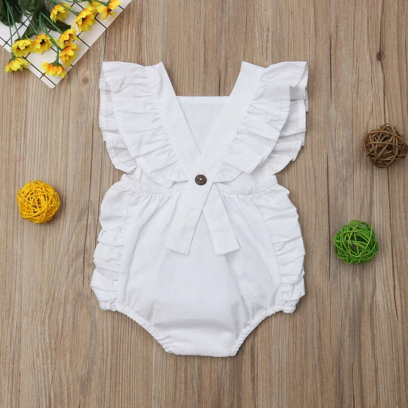 0-24months Baby Girl Sleeveless Bodysuit Ruffle Solid Pink White Yellow Green Summer Romper For Toddler Girls thumbnail 5