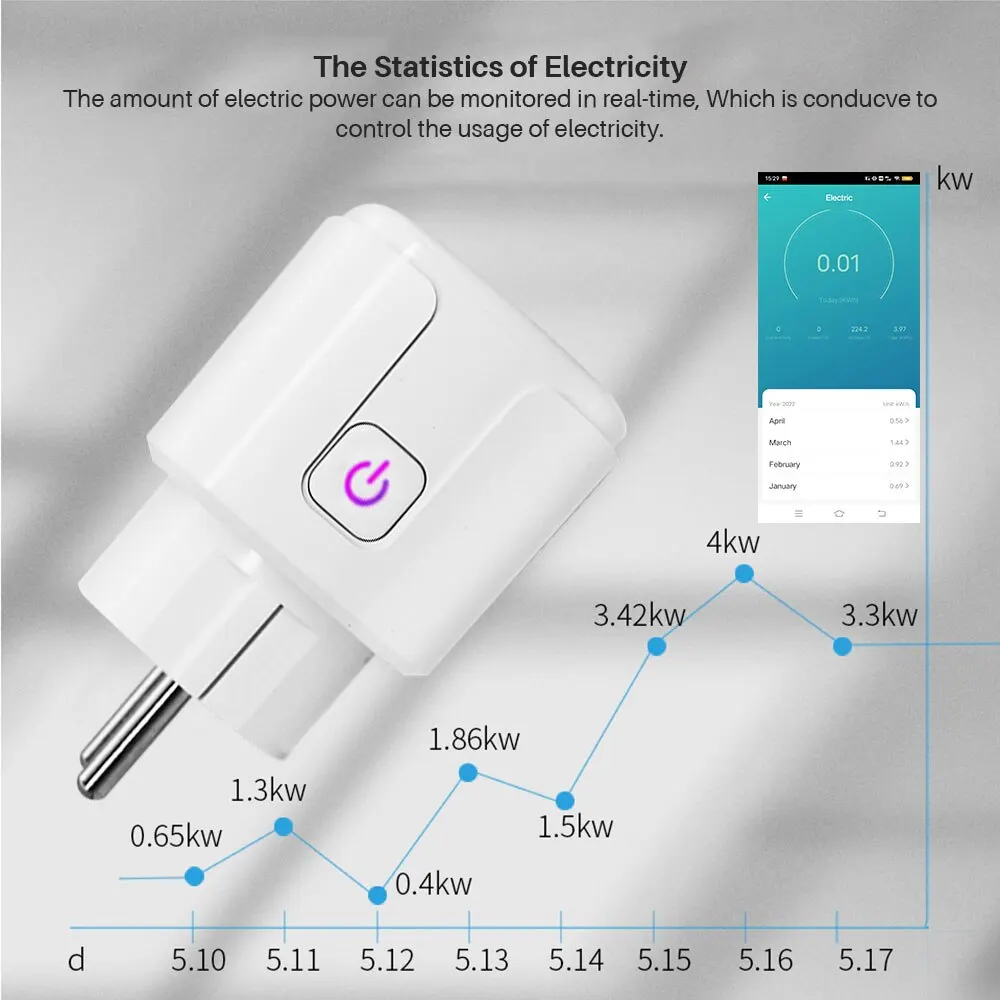Tuya Smart Plug WiFi EU 16A/20A Smart Socket With Power Monitor Timing Smart Life Support Alexa Google Home Yandex SmartThings thumbnail 5