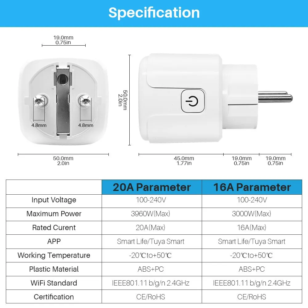 Tuya Smart Plug WiFi EU 16A/20A Smart Socket With Power Monitor Timing Smart Life Support Alexa Google Home Yandex SmartThings thumbnail 6