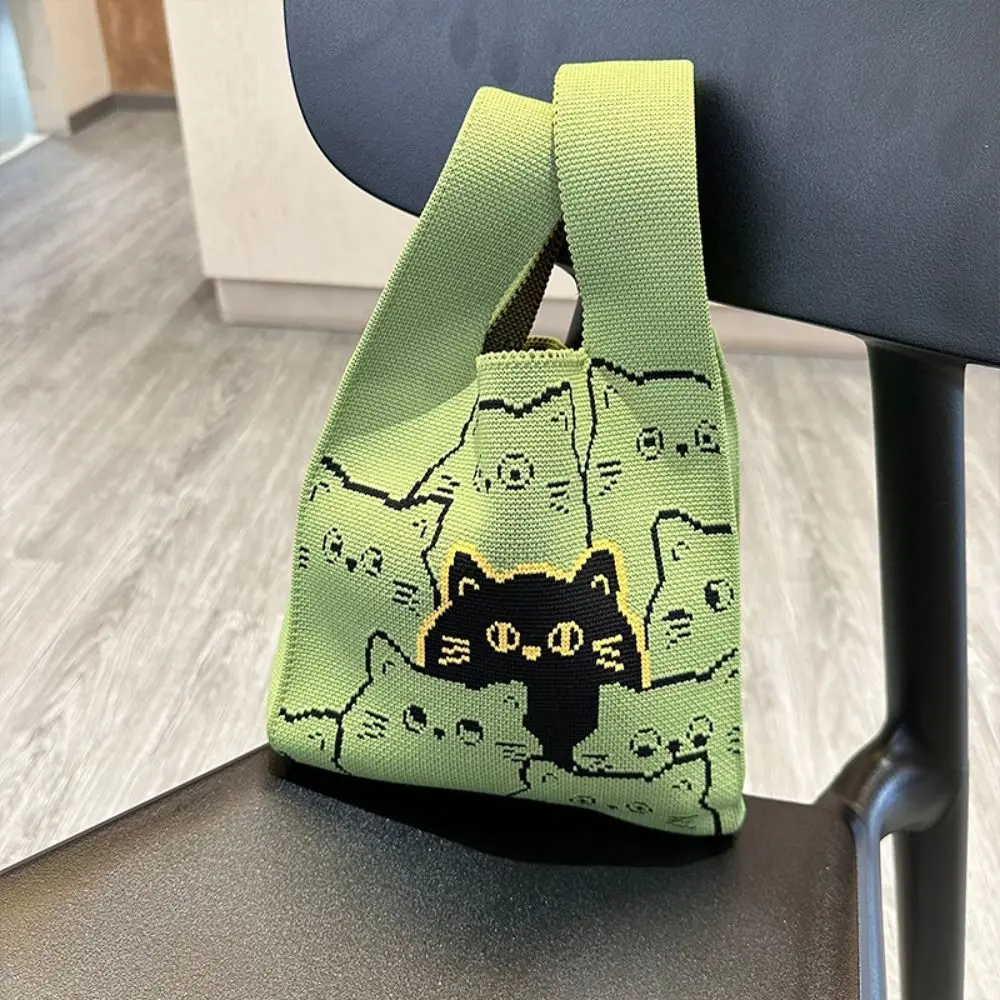 Cat Knit Handbag Casual Handmade Knit Shopping Bags High-capacity Knot Wrist Bag Girls thumbnail 6