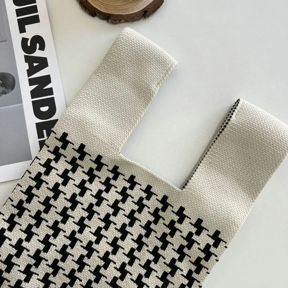 Plaid Niche Design Casual Color Shopping Bags Women Girls Tote Bag Knit Handbag Handmade Knot Wrist Bag thumbnail 4