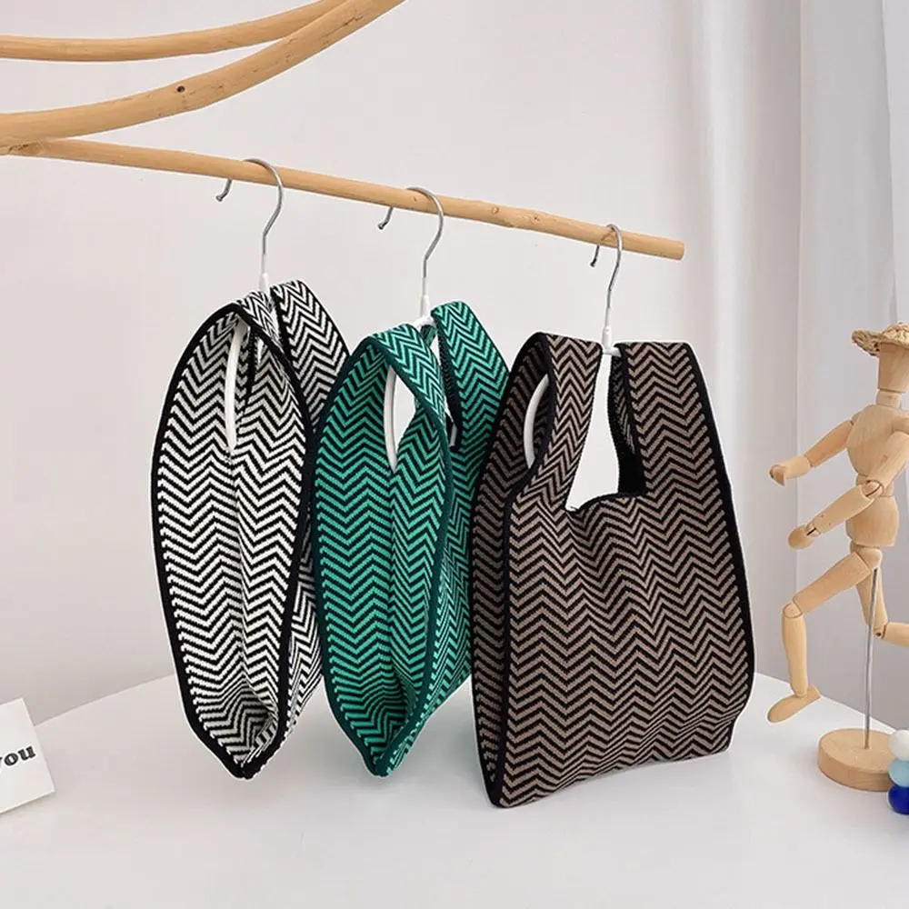 Plaid Niche Design Casual Color Shopping Bags Women Girls Tote Bag Knit Handbag Handmade Knot Wrist Bag thumbnail 2
