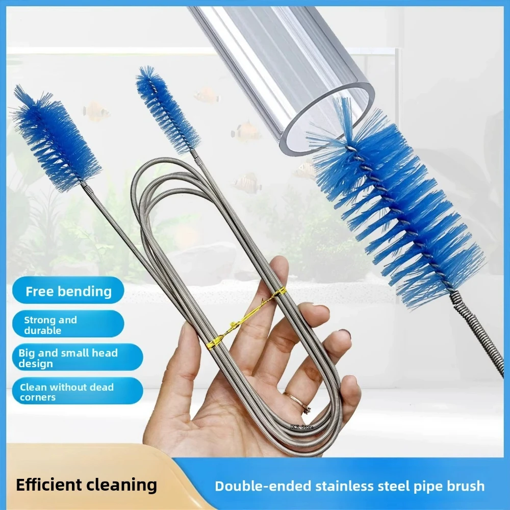 Nylon Wire Stainless Steel Spring Brush Fish Tank Filter Cleaning Brush Aquarium Drain Pipe Cleaning Pipe Brush Accessories Pet thumbnail 2