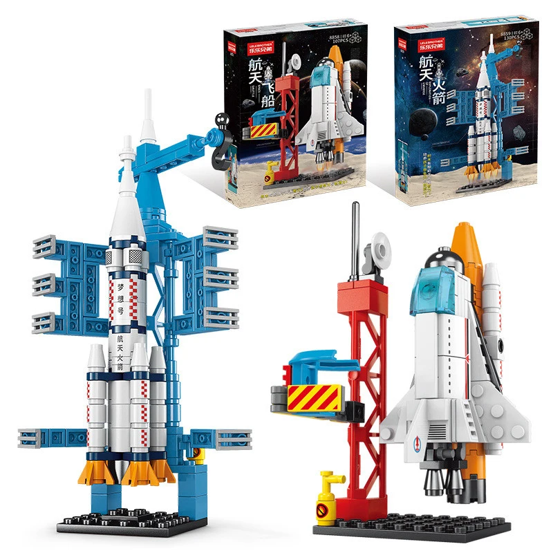 107 Piece DIY Building Blocks Space Rocket Craft Launch Center Base Puzzle Model Assembling Bricks Small Set Education Boys Toy thumbnail 2