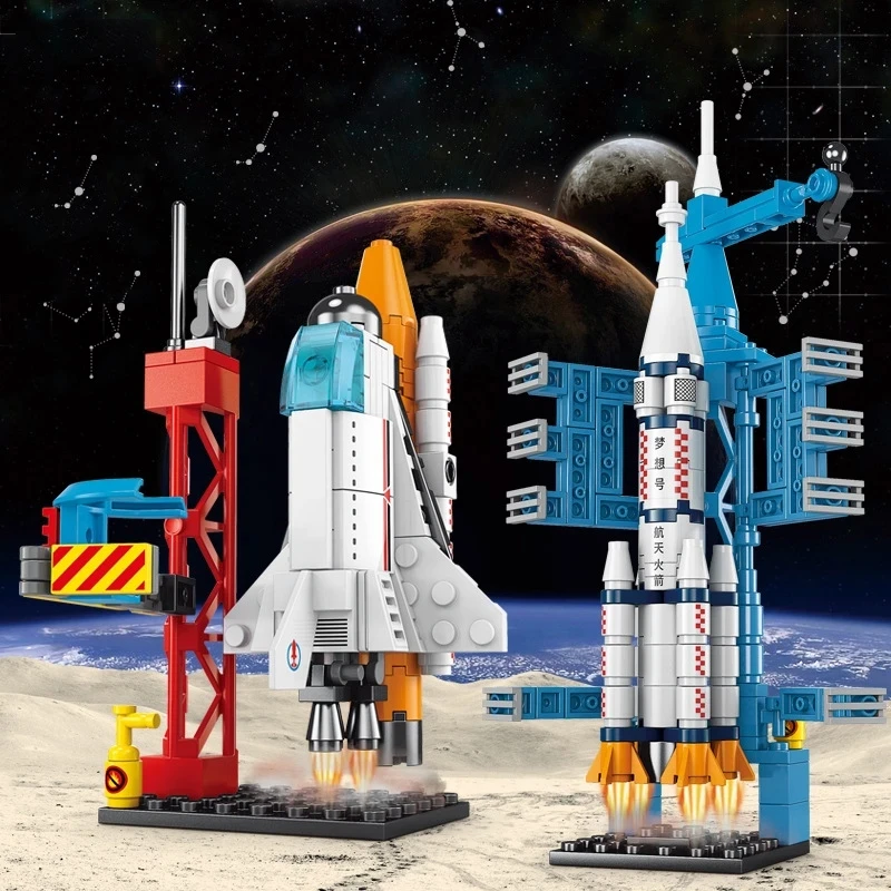 107 Piece DIY Building Blocks Space Rocket Craft Launch Center Base Puzzle Model Assembling Bricks Small Set Education Boys Toy thumbnail 6