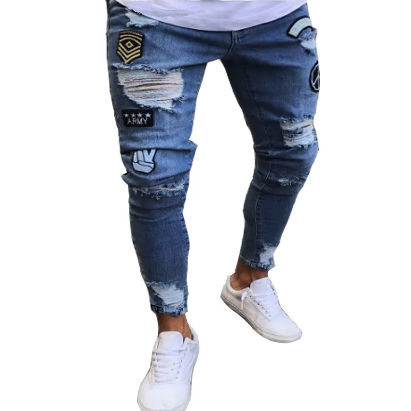 Men Jeans Knee Hole Ripped Stretch Skinny Denim Pants Solid Color Black Blue Autumn Summer Hip-Hop Style Slim Fit Trousers S-4XL thumbnail 6