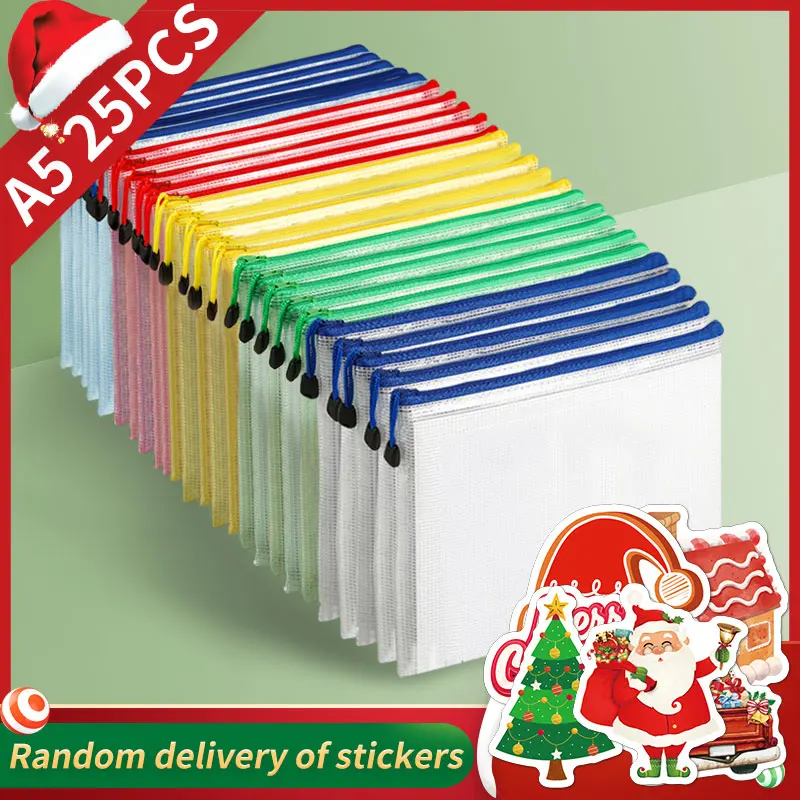 Christmas Stickers A5 Mesh Zipper Bag, Document Storage Bag, Waterproof And Rip-Proof Folder, Student Office Mobile Supplies thumbnail 3