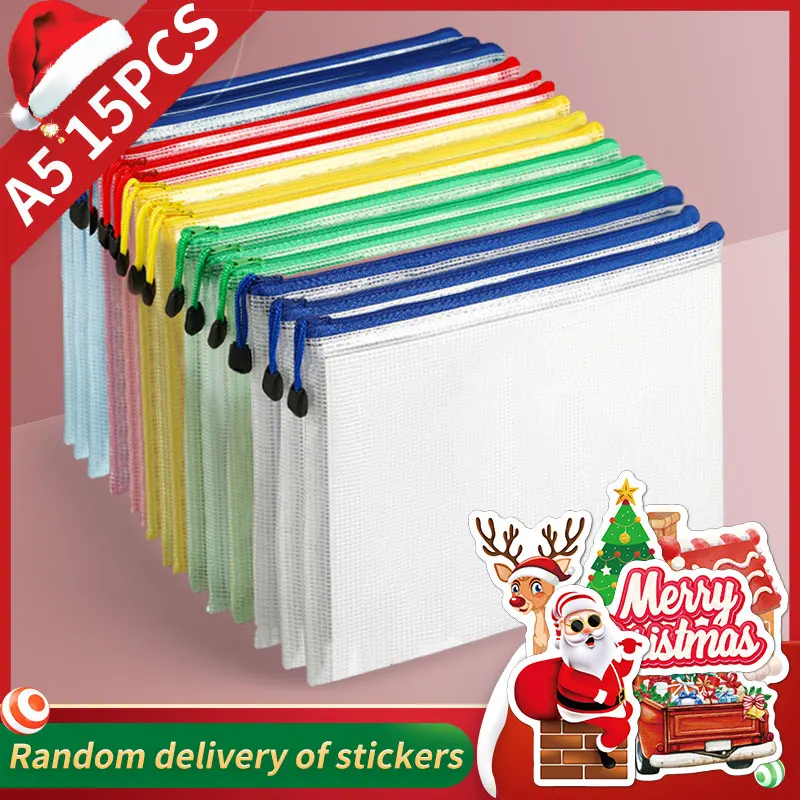 Christmas Stickers A5 Mesh Zipper Bag, Document Storage Bag, Waterproof And Rip-Proof Folder, Student Office Mobile Supplies thumbnail 2