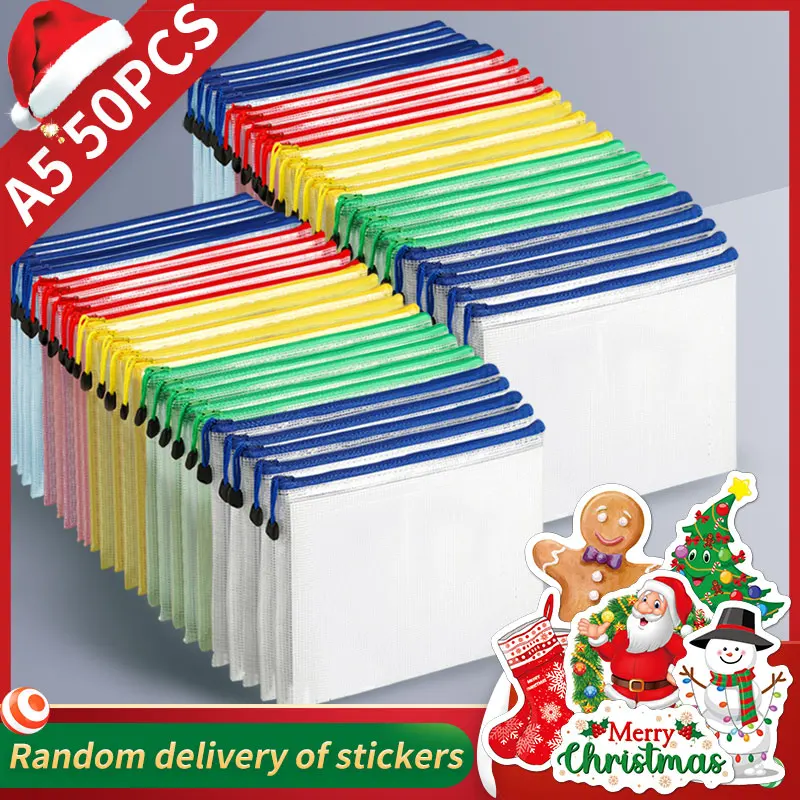 Christmas Stickers A5 Mesh Zipper Bag, Document Storage Bag, Waterproof And Rip-Proof Folder, Student Office Mobile Supplies thumbnail 4