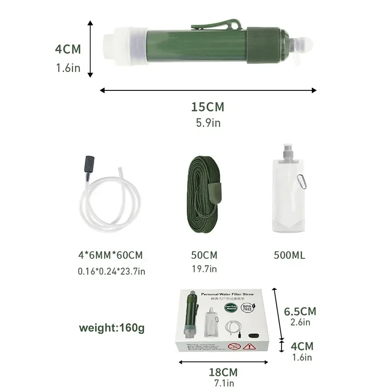 Outdoor Mini Filter Straw Set TUP Carbon Fiber Camping Purification Water Purifier for Survival Or Emergency Supplies thumbnail 5