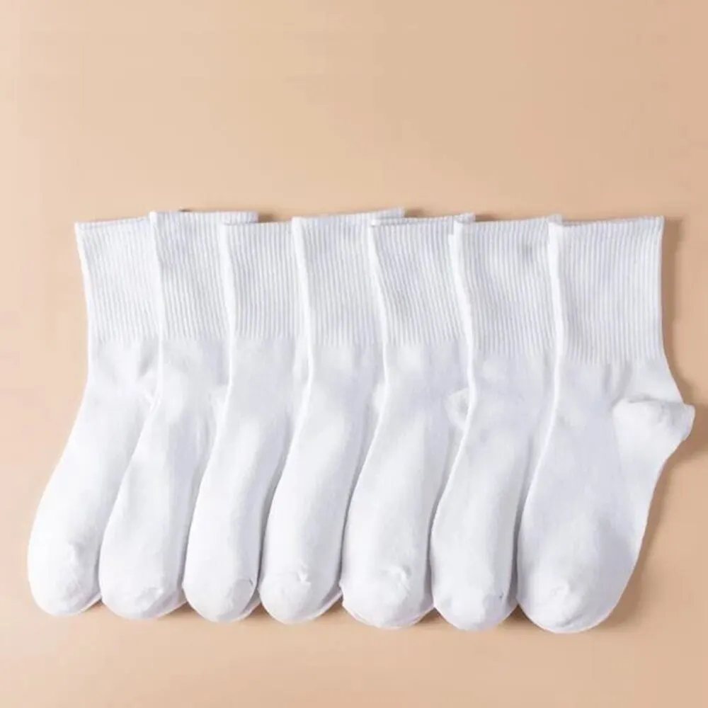 7/10 Pairs Mid Length Socks Women Classic Black White Solid Color Fashionable Casual Sports Sweat Absorbing Breathable Men Socks thumbnail 6