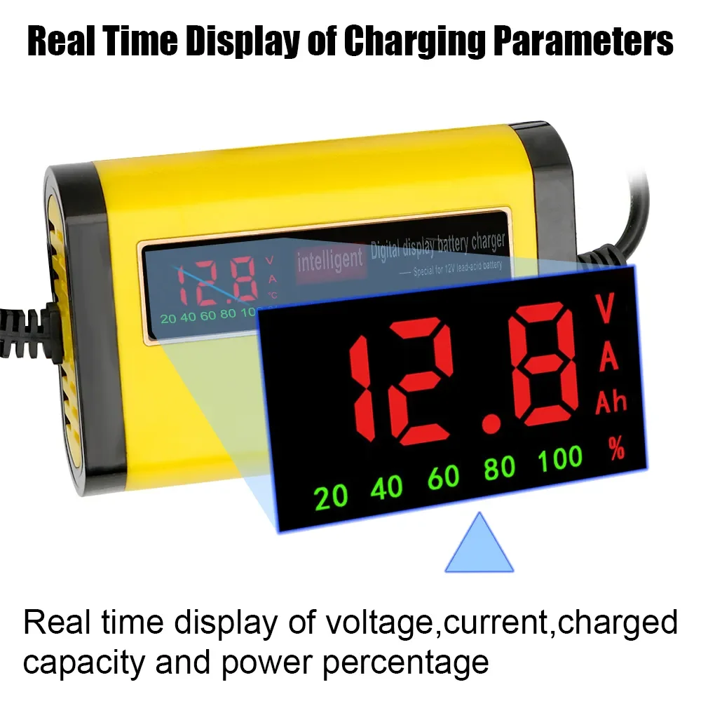 Full Automatic Car Battery Charger Digital LCD Display 2A Fast Charging 3 Stages Lead Acid AGM GEL Battery-chargers thumbnail 4