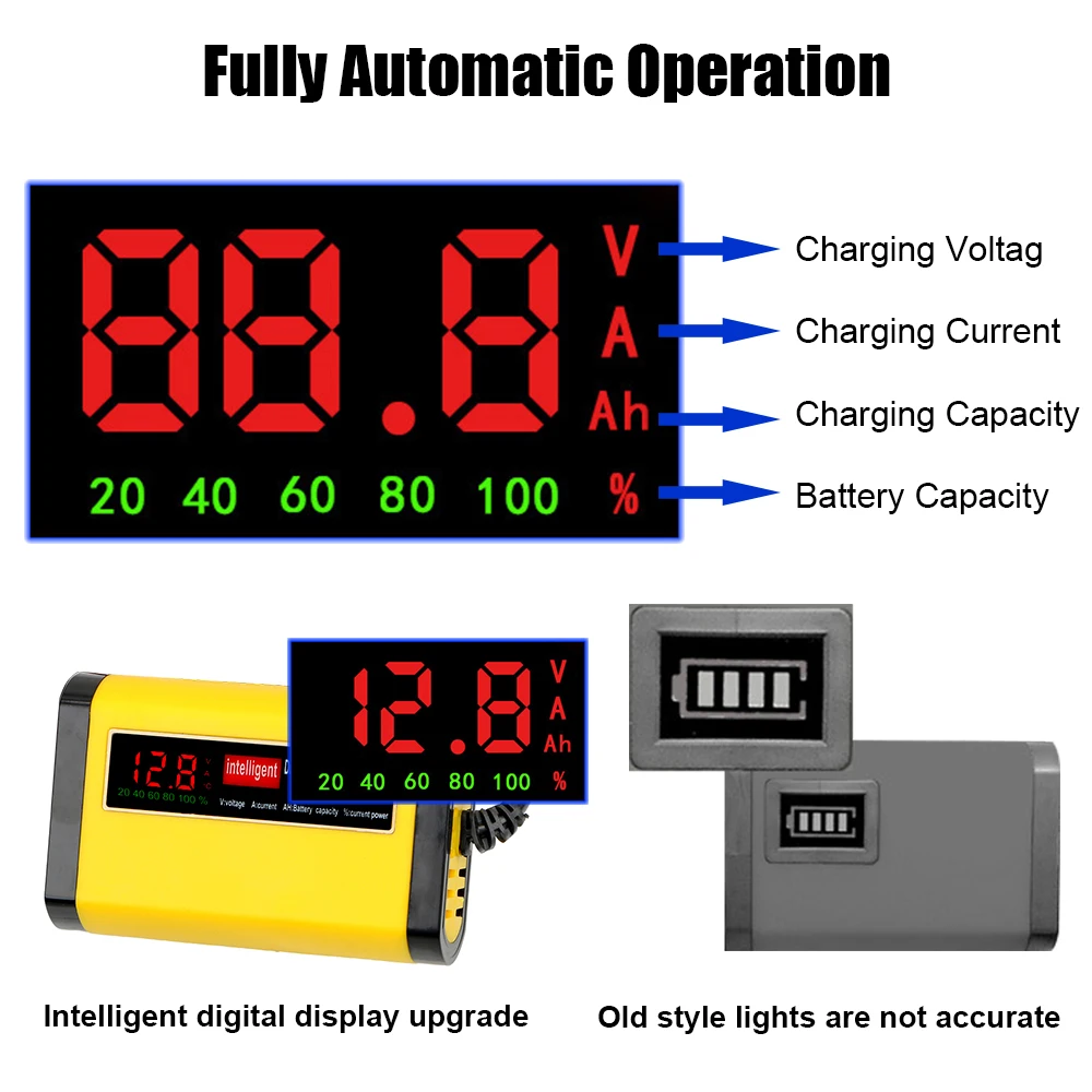 Full Automatic Car Battery Charger Digital LCD Display 2A Fast Charging 3 Stages Lead Acid AGM GEL Battery-chargers thumbnail 2