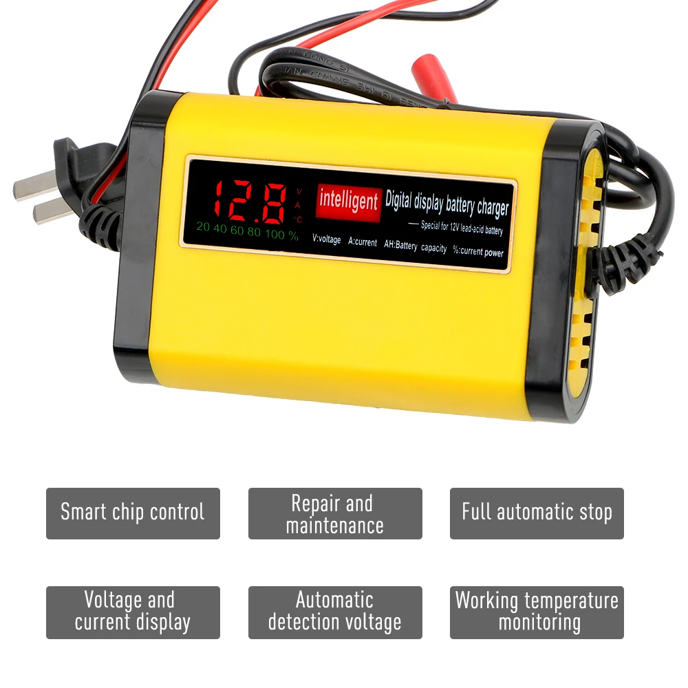 Full Automatic Car Battery Charger Digital LCD Display 2A Fast Charging 3 Stages Lead Acid AGM GEL Battery-chargers thumbnail 3