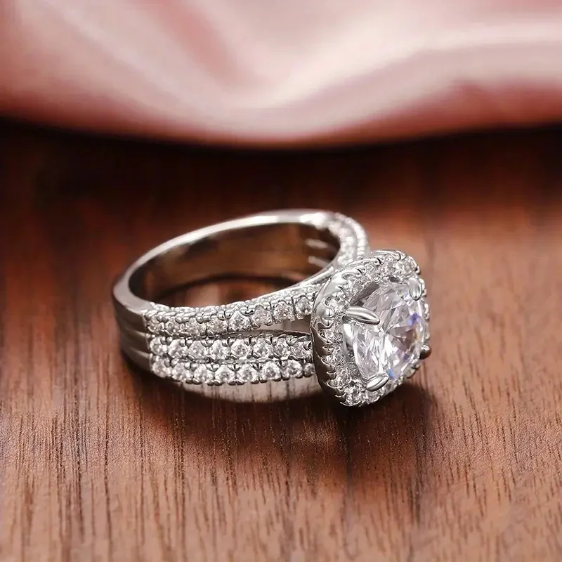 Light luxury classic 925 sterling silver square moissanite ring as a jewelry gift for women's engagement party thumbnail 2