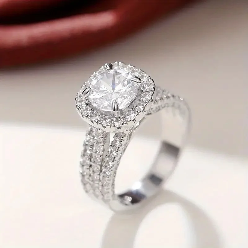 Light luxury classic 925 sterling silver square moissanite ring as a jewelry gift for women's engagement party thumbnail 5