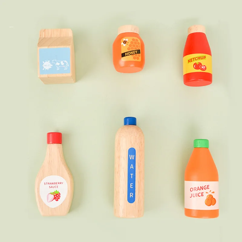 Children Pretend Play Wooden Milk Drink Set Kitchen Food Toys Montessori Learning Educational Kids Simulation Imitation Game thumbnail 6