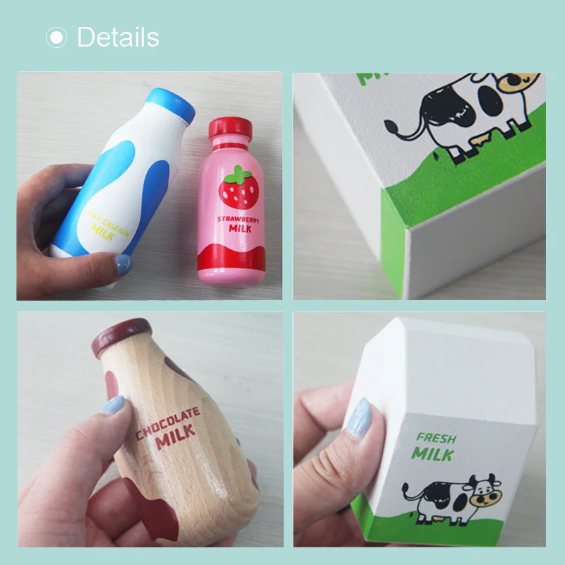Children Pretend Play Wooden Milk Drink Set Kitchen Food Toys Montessori Learning Educational Kids Simulation Imitation Game thumbnail 4