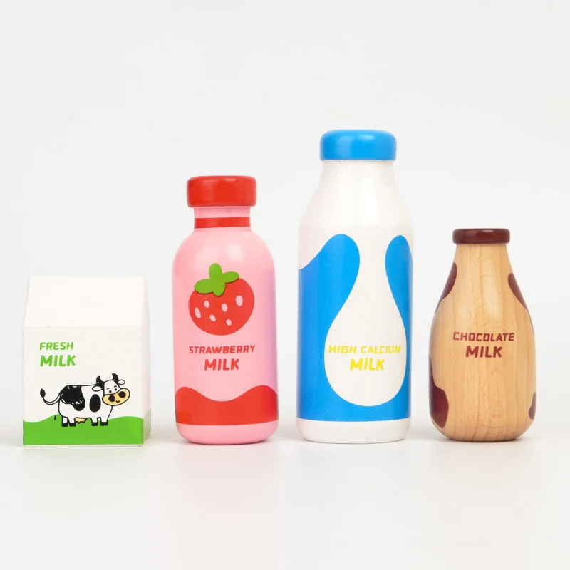 Children Pretend Play Wooden Milk Drink Set Kitchen Food Toys Montessori Learning Educational Kids Simulation Imitation Game thumbnail 2
