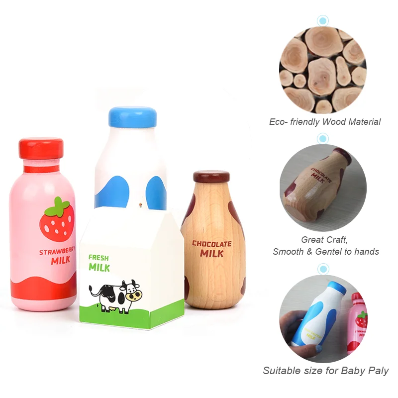 Children Pretend Play Wooden Milk Drink Set Kitchen Food Toys Montessori Learning Educational Kids Simulation Imitation Game thumbnail 3