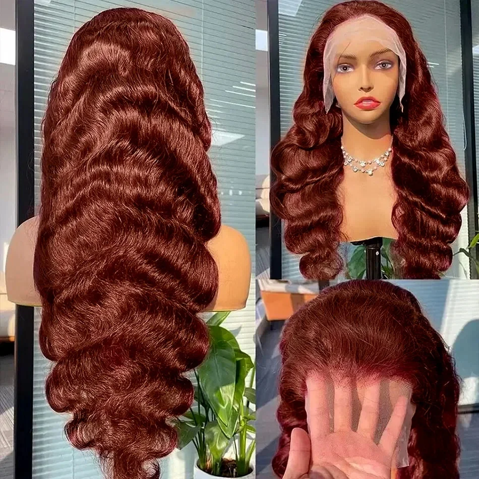 Reddish Brown 13x4 Body Wave Lace Frontal Wigs Human Hair 13x6 Hd Lace Frontal Wigs Human Hair Wigs Pre Plucked 4x4 Closure Wig thumbnail 4