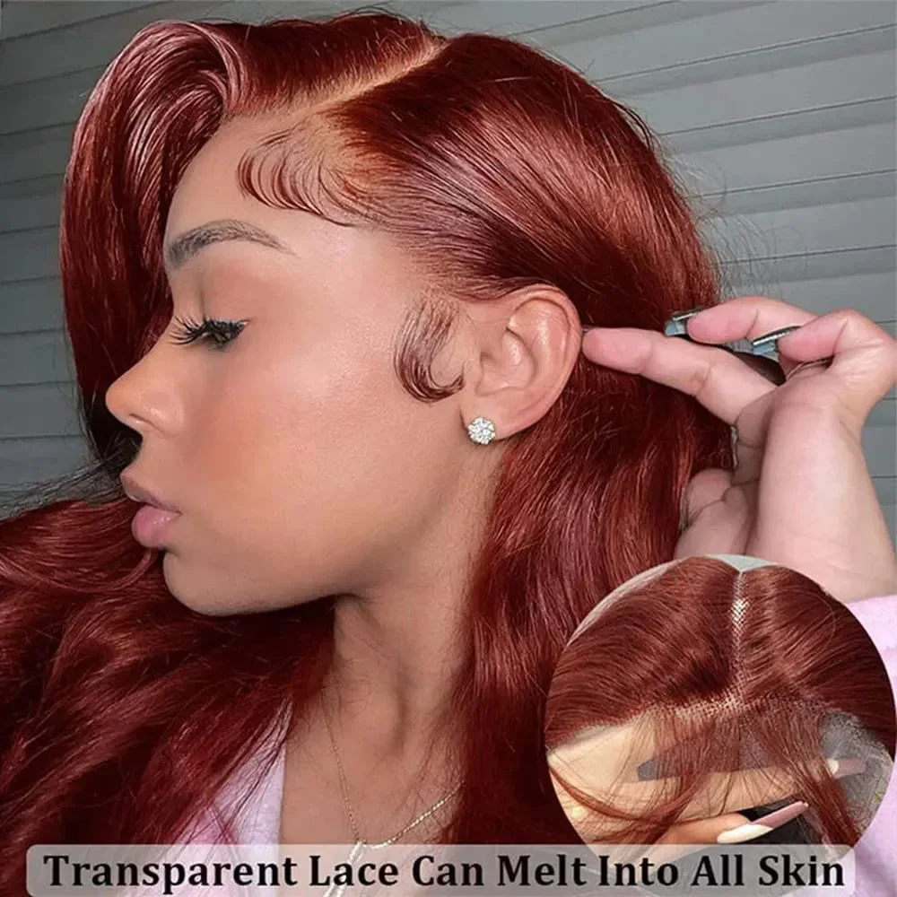 Reddish Brown 13x4 Body Wave Lace Frontal Wigs Human Hair 13x6 Hd Lace Frontal Wigs Human Hair Wigs Pre Plucked 4x4 Closure Wig thumbnail 3