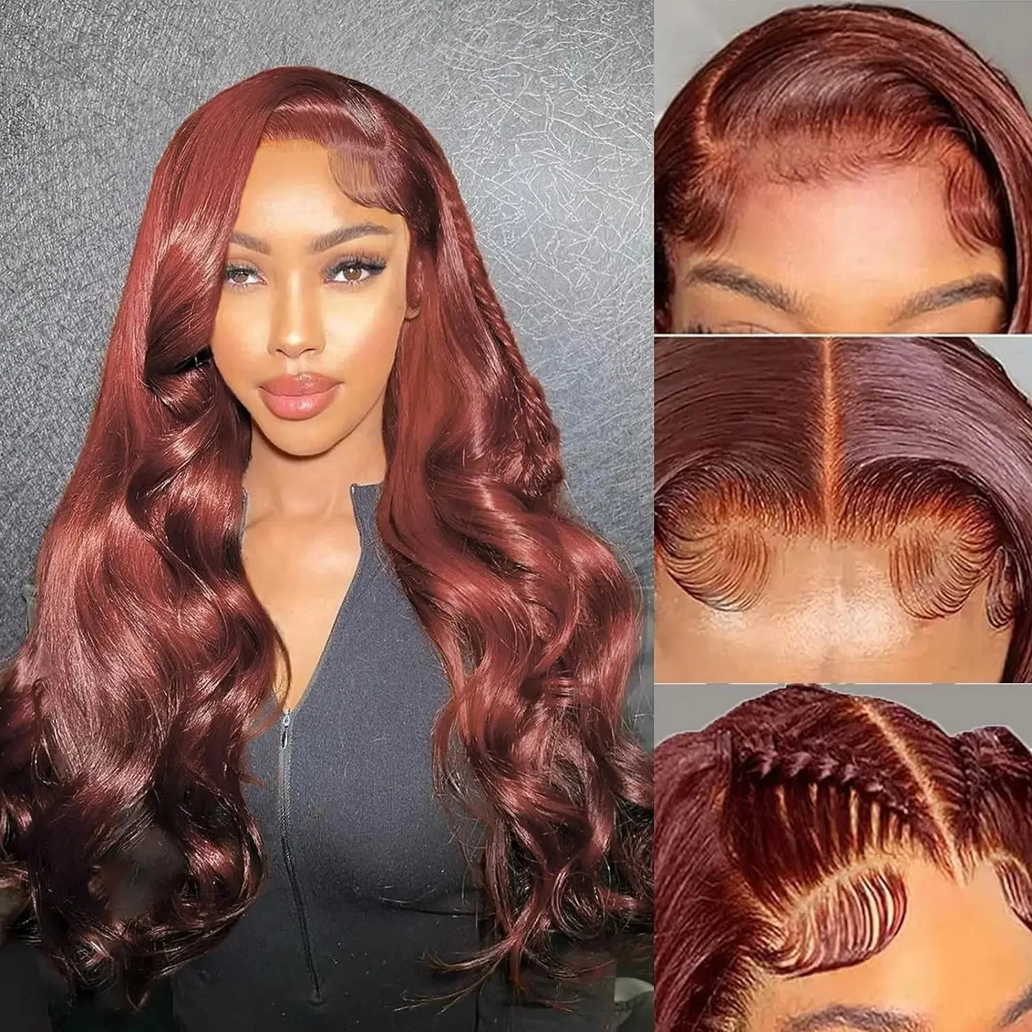 Reddish Brown 13x4 Body Wave Lace Frontal Wigs Human Hair 13x6 Hd Lace Frontal Wigs Human Hair Wigs Pre Plucked 4x4 Closure Wig thumbnail 2