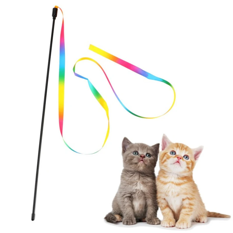 Pet Cat Toys Cute Funny Rainbow Strips Stick Cat Teaser Wand  Pet Toys for Cats Interactive Toys Cat Supplies Pet Products thumbnail 2
