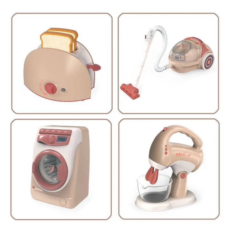 Kids Pretend Kitchen Play Toys Electric Vacuum Cleaner Water Sweeper Household Juicer coffee Washing Machine with Light Sound thumbnail 3