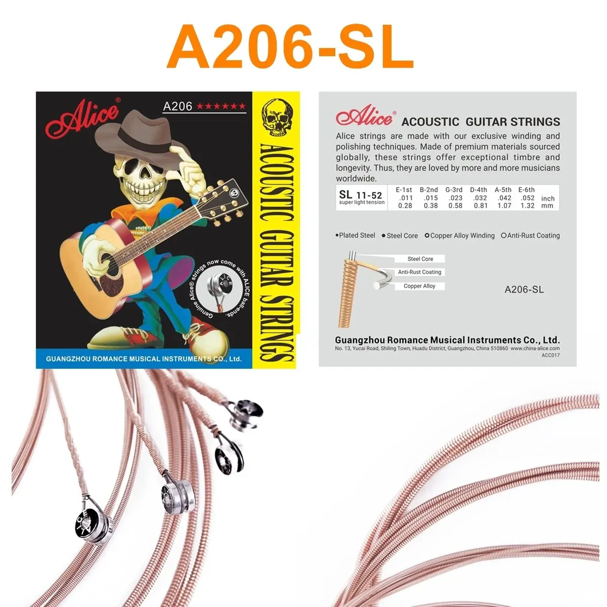 Alice Acoustic Guitar Strings 6 Pcs/Set Musical Instrument Guitar Parts Accessories 206/306/406/407C-SL thumbnail 3