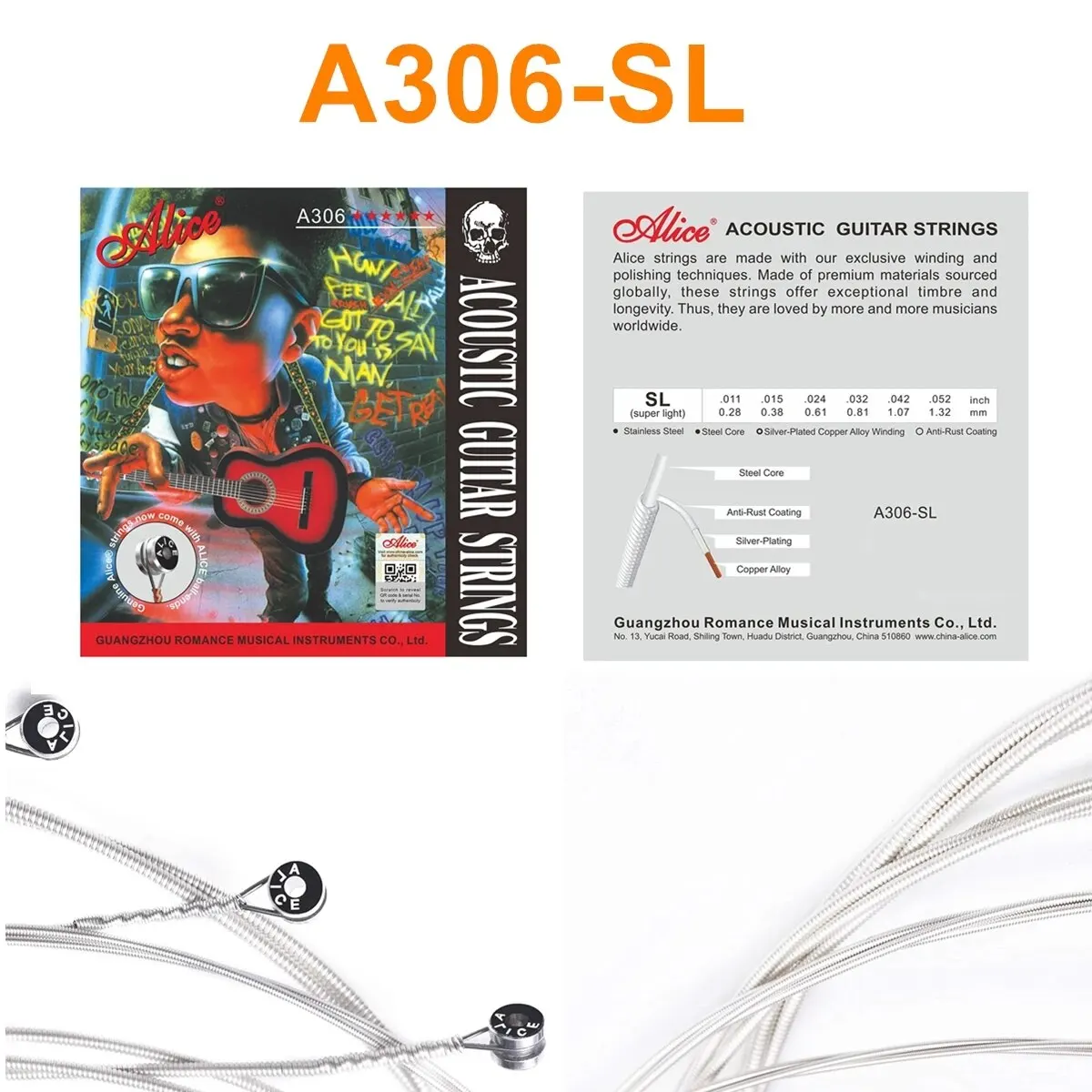 Alice Acoustic Guitar Strings 6 Pcs/Set Musical Instrument Guitar Parts Accessories 206/306/406/407C-SL thumbnail 4