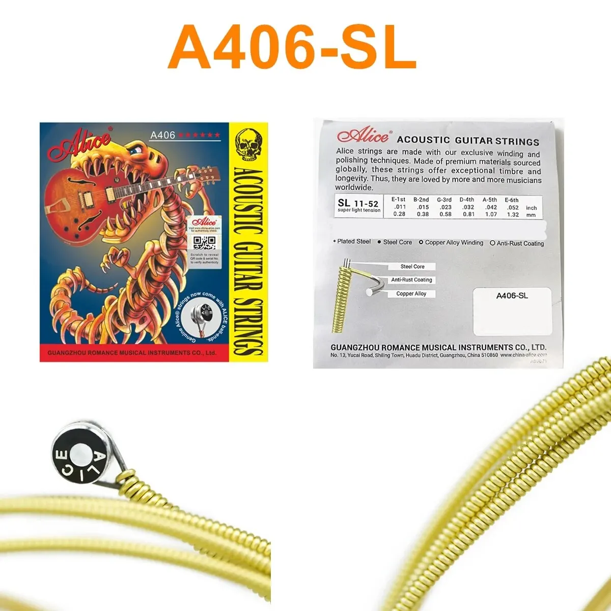 Alice Acoustic Guitar Strings 6 Pcs/Set Musical Instrument Guitar Parts Accessories 206/306/406/407C-SL thumbnail 5